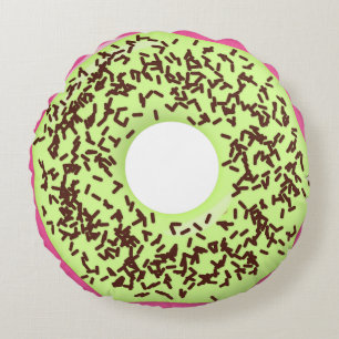 Coussins Ronds Donut saupoudré de Choco avec glaçage Matcha, Beig
