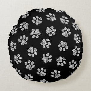 Coussins Ronds Doodle Paws, pattes de chien, pattes blanches