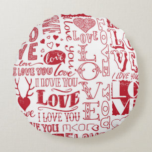 Coussins Ronds Doodles d'amour à la main, charmant motif.