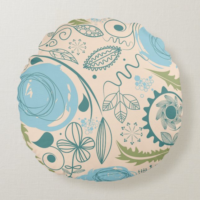 Coussins Ronds Doodles de fleurs (Devant)