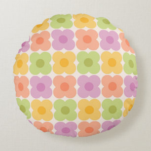 Coussins Ronds Dopamine Décor Floral Rétro Années 70 Géométrique