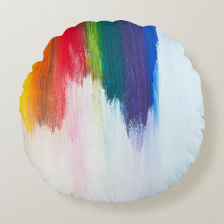 Coussins Ronds Douleur abstraite jaune, orange, rouge, verte et b