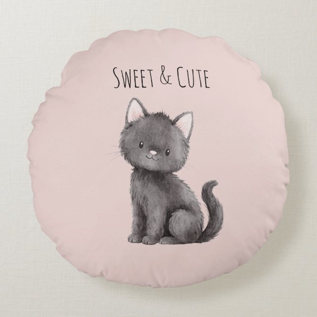 Coussins Ronds Doux Chat Gris Mignon (Devant)