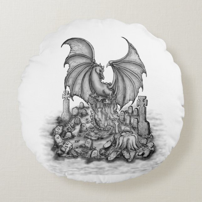 Coussins Ronds Dragon avec Zombie (Devant)