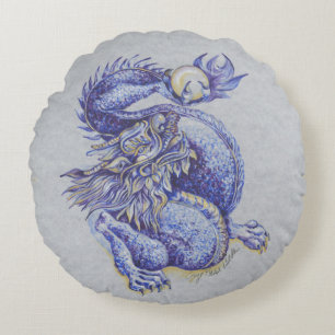 Coussins Ronds Dragon bleu