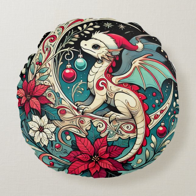 Coussins Ronds Dragon de Noël (Devant)