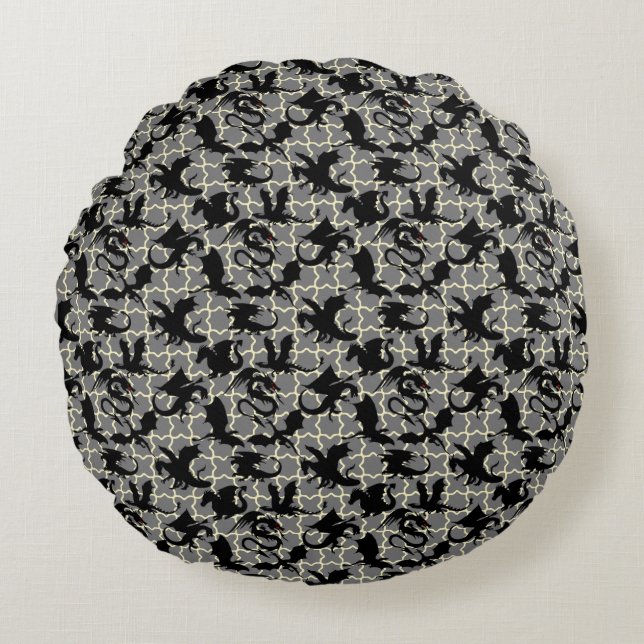 Coussins Ronds Dragon motif 01.wx4x4.bleu Gris BG (Devant)