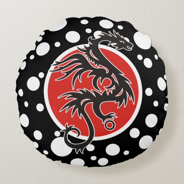 Coussins Ronds Dragon Sun - noir rouge blanc + vos idées (Devant)