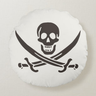 Coussins Ronds Drapeau de crâne obsidien Drapeau de pirate Calico