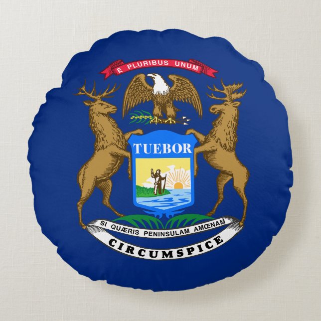 Coussins Ronds Drapeau de l'État du Michigan (Devant)