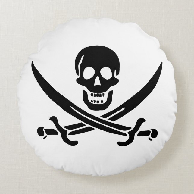 Coussins Ronds Drapeau de pirate Crâne croisé épées (Devant)