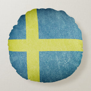 Coussins Ronds Drapeau de Suède Grunge