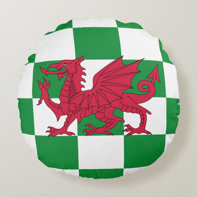 Coussins Ronds Drapeau mystique de dragon celtique rouge du Pays  (Devant)