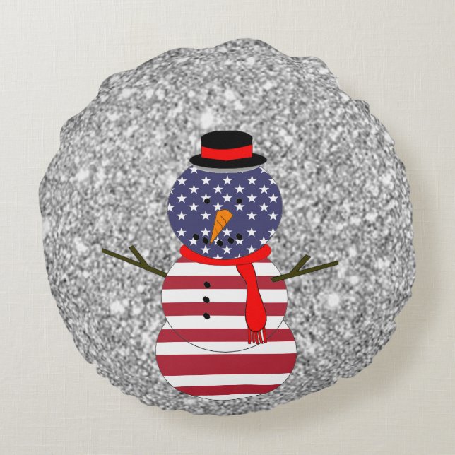 Coussins Ronds Drapeau Patriotique USA Snowman Christmas Jeu d'or (Dos)