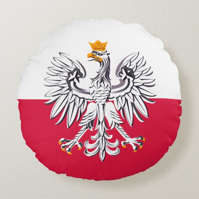Coussins Ronds Drapeau polonais & Aigle, Pologne mode de vacances (Devant)