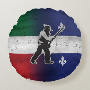 Coussins Ronds Drapeau Québec et Patriote Henri Julien érodé