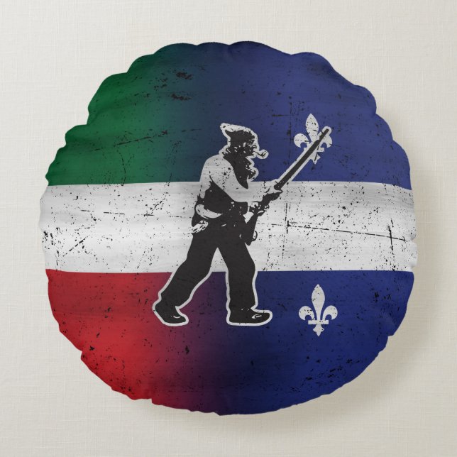 Coussins Ronds Drapeau Québec et Patriote Henri Julien érodé (Devant)