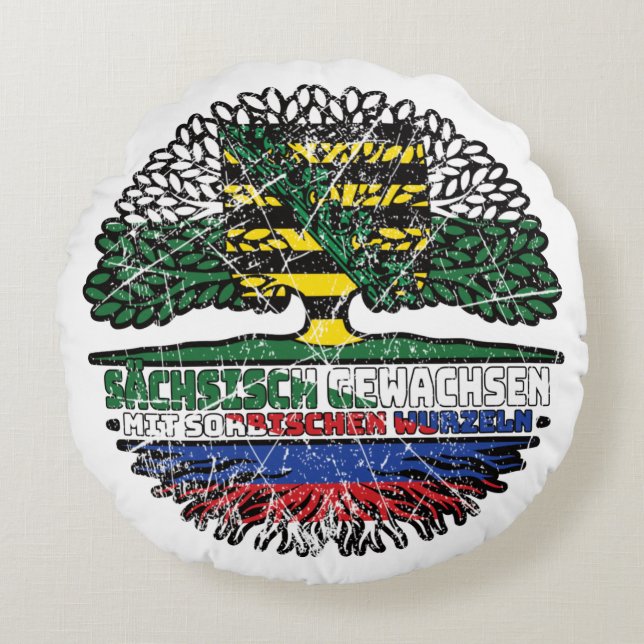 Coussins Ronds Drapeau Sachsen Sächsisch Sorbisch Sorben Baum Wur (Devant)