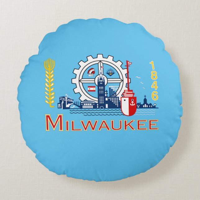Coussins Ronds Drapeau urbain de Milwaukee (Wisconsin) (Devant)