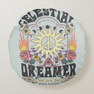 Coussins Ronds DREAMER CÉLESTIEL ROSE SOLEIL TSHIRT DESIGNhi grap