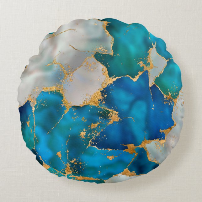 Coussins Ronds Dreamy Blue, Teal, pearl and Gold (Devant)