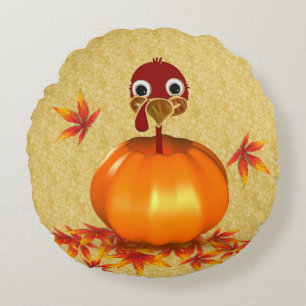 Coussins Ronds Drôle Bon thanksgiving Turquie en Citrouille