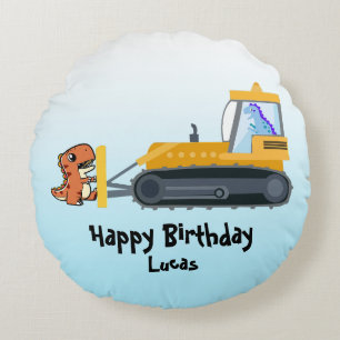 Coussins Ronds Drôle dinosaure tracteur garçon Retour à l'école A