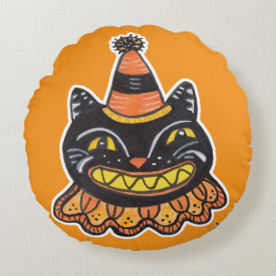 Coussins Ronds Drôle Jester Vintage Halloween Carnival Fun Chat