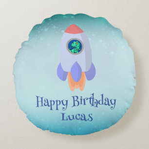 Coussins Ronds Drôle T-rex dinosaure fusée École enfant Anniversa