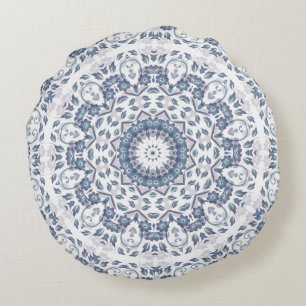 Coussins Ronds Dusty Blue Floral Mandala