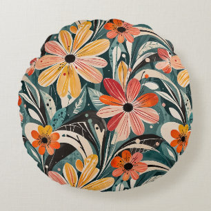 Coussins Ronds Dusty Blue & Orange Vintage Floral moderne