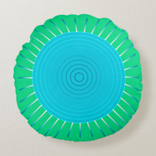 Coussins Ronds Éclat de soleil géométrique moderne - Bleu et vert