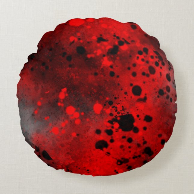 Coussins Ronds Effet Dessin de peinture rouge et noir (Devant)