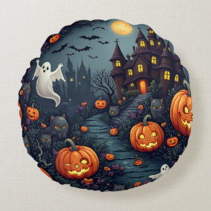 Coussins Ronds Éffrayant Halloween Haunted Night Round Throw Orei