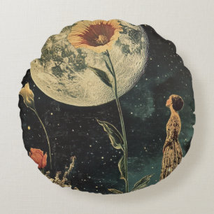 Coussins Ronds Élégance Lune - Femme avec Lune