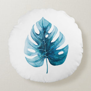 Coussins Ronds Elégance simple Aquarelle Feuille de Monstère Bl