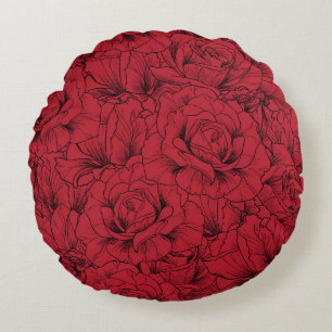 Coussins Ronds Élégance vintage des roses rouges