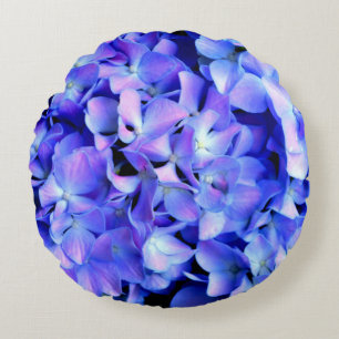 Coussins Ronds Élégant bleu violet clair magenta hydrangée floral