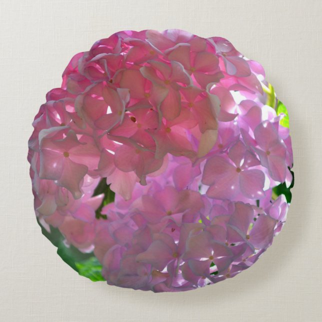 Coussins Ronds Élégant boho rose florales fleurs hydrangées (Devant)