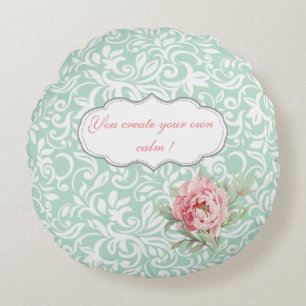 Coussins Ronds Élégant Chic Damassé, Roses, Message Motivationnel