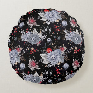 Coussins Ronds Elégant crâne Rose café argent noir