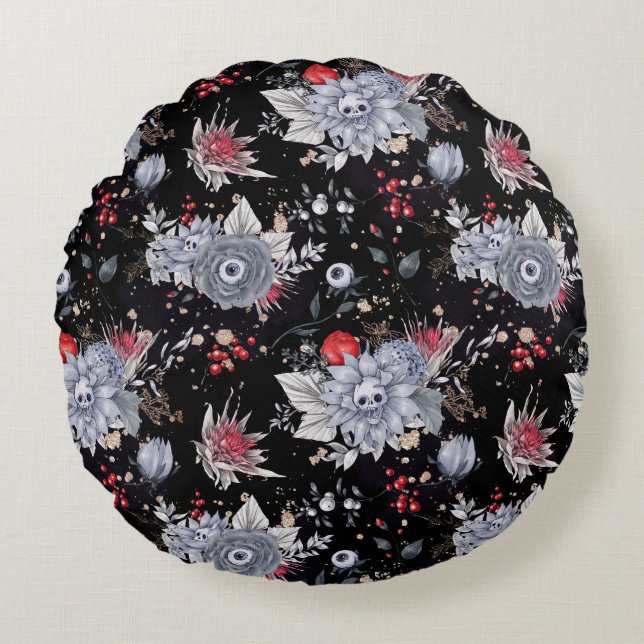 Coussins Ronds Elégant crâne Rose café argent noir (Devant)