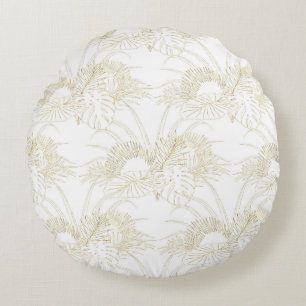 Coussins Ronds Elégant design de traits d'or feuille tropicaux