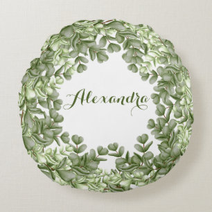Coussins Ronds Elégant Eucalyptus vert couronne vert blanc