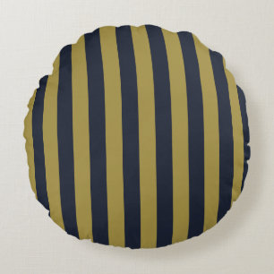 Coussins Ronds Elégant Gold & Navy Blue Vertical Stripes