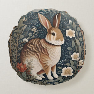 Coussins Ronds Elégant lapin encadré de fleurs et de Feuilles