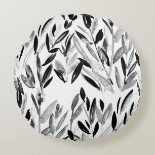 Coussins Ronds Élégant monochrome : Motif Feuille naturel