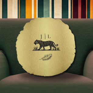 Coussins Ronds Élégant Monogramme noir Motif or