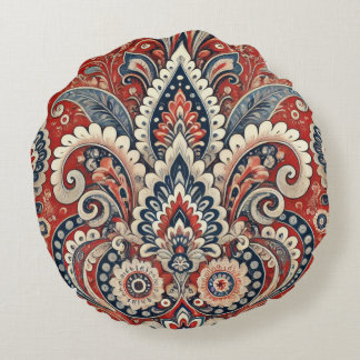 Coussins Ronds Élégant motif floral rouge, blanc et bleu margueri