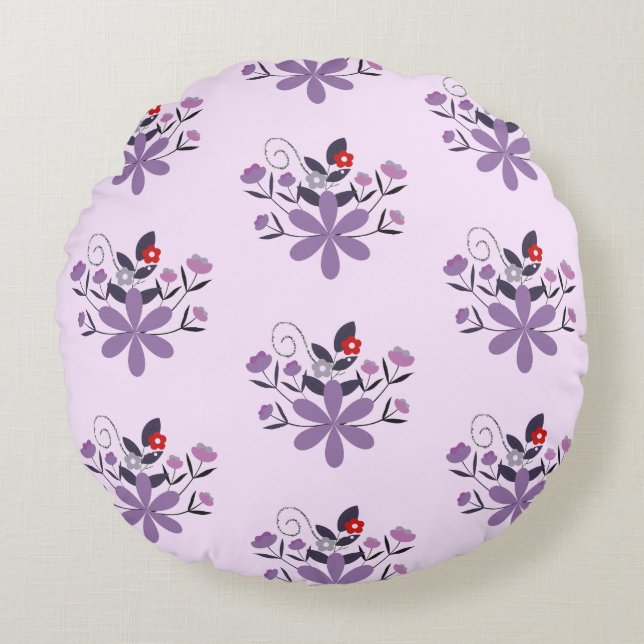Coussins Ronds Élégant motif floral violet violet gris rouge (Devant)